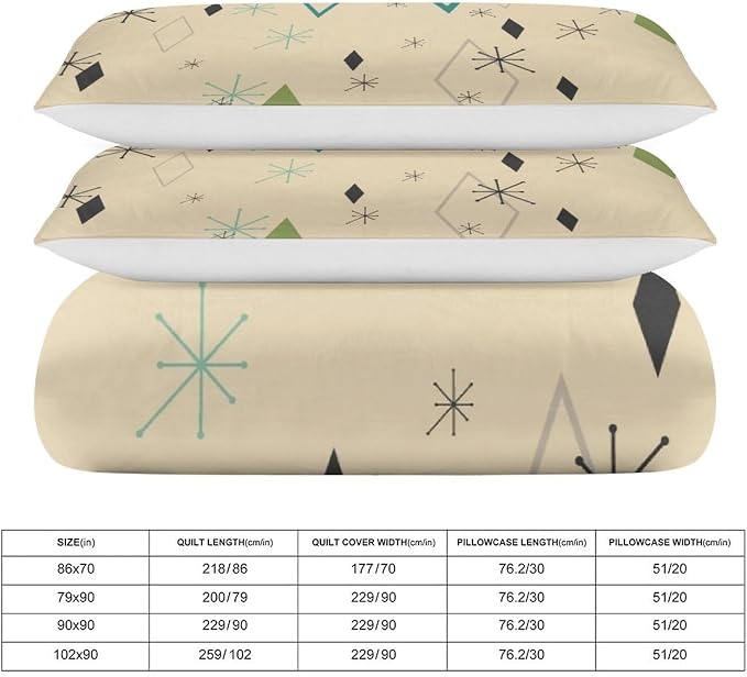 Modern Mid Century Duvet Cover, Vintage Geometry Bedding Sets Soft Comforter Cover，Aesthetic Abstract Art Bedding 3 Piece (1 Duvet Cover 102"x90" + 2 Pillow Sham 20"x30")