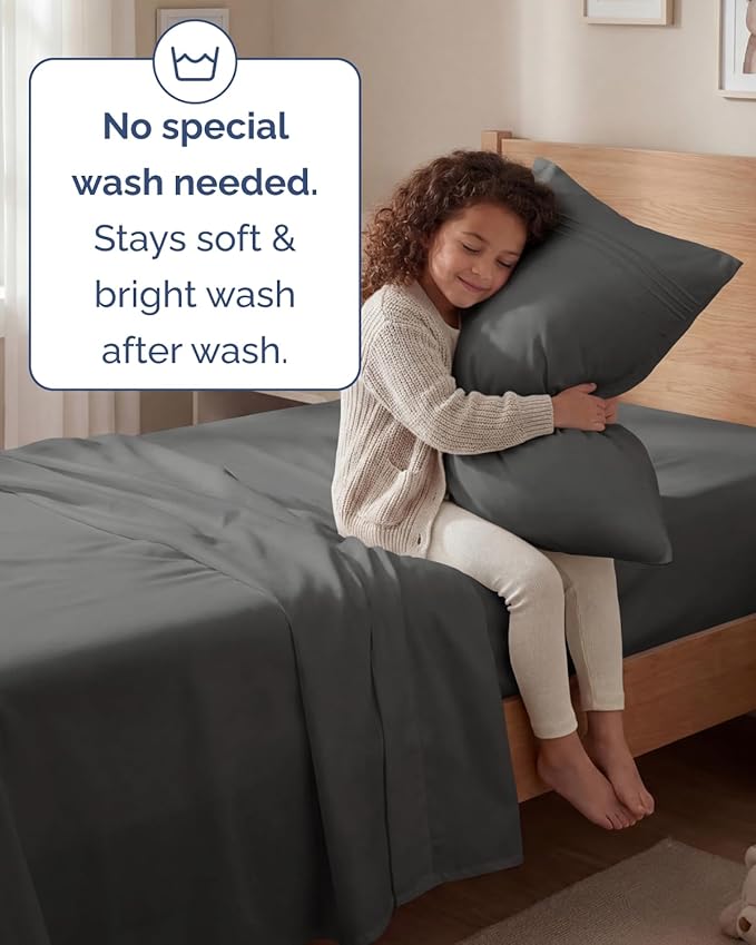Twin Size 3 Piece Sheet Set - Comfy Breathable & Cooling Sheets - Hotel Luxury Bed Sheets for Women & Men - Deep Pockets, Easy-Fit, Extra Soft & Wrinkle Free Sheets - Charcoal Oeko-Tex Bed Sheet Set