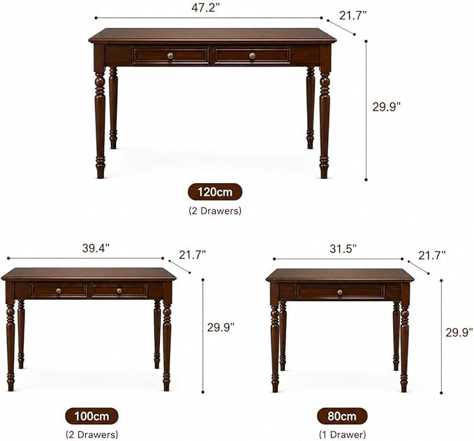 Solid Wood Desk with Drawers, Walnut Writing Desks, Small Computer Desk for Small Spaces, Gaming Study Home Office Desks for Work, Student PC Desk for Bedroom, Escritorios para Cuartos
