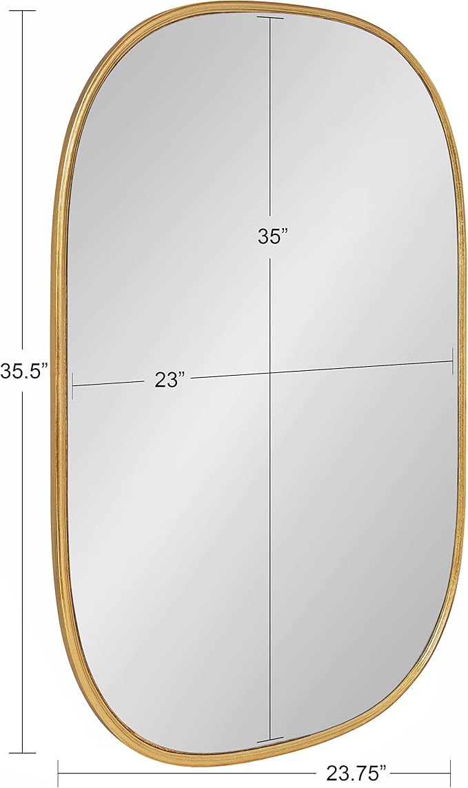Kate and Laurel Caskill Decorative Mid-Century Modern Rounded Edged Rectangular Frame Wall Mirror in Gold Leaf, 24x35.5 Inches