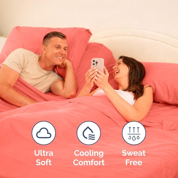 Flex Top Split Head King 4 Piece Sheet Set - Ultra-Soft, Breathable & Cooling Bed Sheets Set - Hotel Luxury Bedding for Women & Men with Deep Pockets - Wrinkle Free & Fade Resistant - Oeko-Tex - Coral