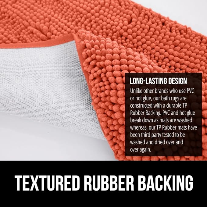 GORILLA GRIP Bath Rug Mat 30x20, Thick Soft Absorbent Chenille, Quick Dry Microfiber Mats, Rubber Backing Washable Shower Floor Rugs, US Designed Bathroom Bathmat Home Decor Accessories, Coral