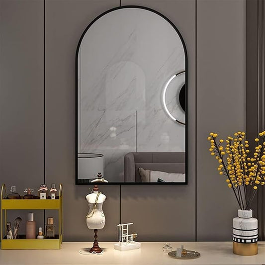 Black Arched Bathroom Mirror for Wall-36"X24" Wall Mirror for Living Room, Bedroom, Bathroom, Dressing Room Hanging Vanity Mirror for Wall Decoration