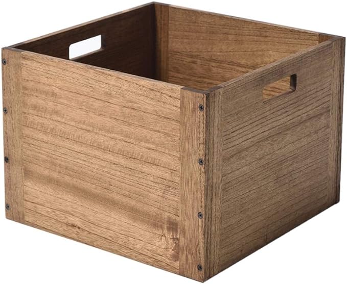 KIRIGEN Stackable Wood Storage Cube, Modular Open Cubby Bin with Handles for Books, Toys, Clothes, Closet, Bedroom, Pantry, and Home Office, Assembly Required, 14.17 x 14.17 x 10.31 Inch, F26-DBR