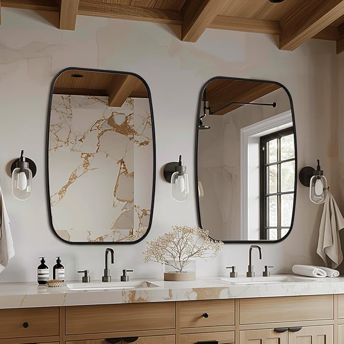 ANDY STAR Black Oval Mirrors for Bathroom, 24x36 Inch Oblong Bathroom Mirrors for Over Sink, Modern Metal Vanity Mirror, Non-Rusting SUS304 Metal Tube Frame, Wall-Mounted Vertically or Horizontally