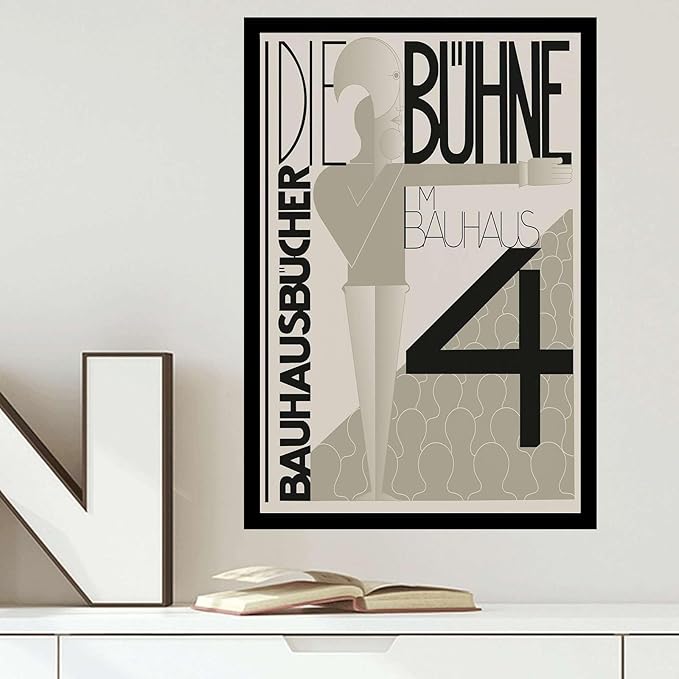 Canvas Painting Poster and Print Bauhaus Graphic Design Exhibition Poster Black White Modern Scandinavian Wall Art Abstract Line Typography Decor Bedroom and Kitchen Office Wall Decoration 8x12inch Solid wood