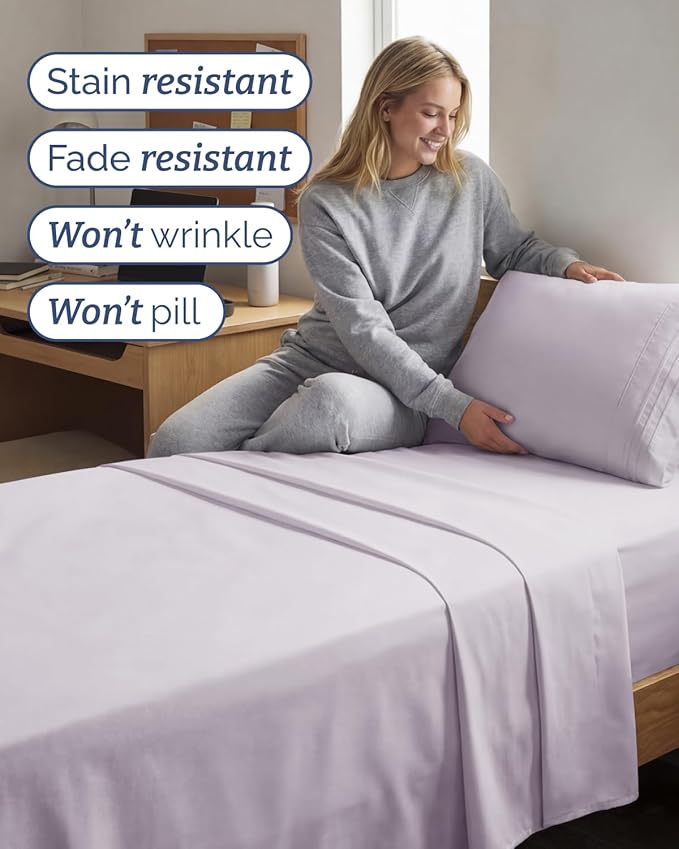 Twin XL Size 3 Piece Sheet Set - Comfy Breathable & Cooling Sheets - Hotel Luxury Bed Sheets for Women & Men - Deep Pockets, Easy-Fit, Soft & Wrinkle Free Sheets - Light Lavender Oeko-Tex Bed Sheets