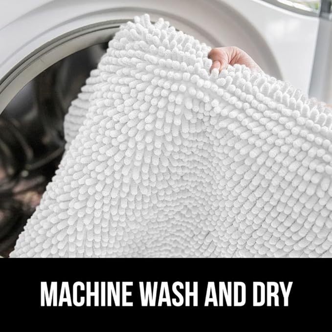 GORILLA GRIP Bath Rug Mat 54x24, Thick Soft Absorbent Chenille, Quick Dry Microfiber Mats, Rubber Backing Washable Shower Floor Rugs, Bathmat Runner, US Designed Bathroom Home Decor Accessories White
