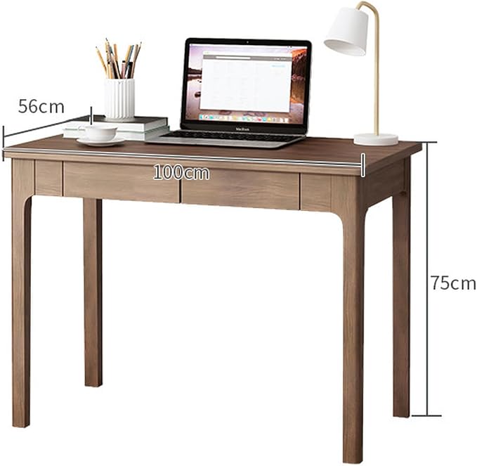 Solid Wood Desk with Drawers, Mid Century Modern Home Office Writing Desk, Vintage Computer Desk with Storage for Living Room, Bedroom(100x56x75cm, Walnut)