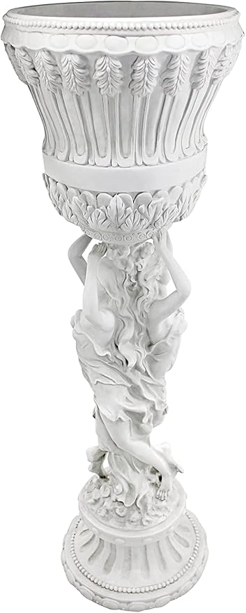 Design Toscano Les Filles Joyeuses Dancing Maidens Pedestal Column Plant Stand with Urn, 36 Inch Tall, Cast Stone Resin, Antique Stone Finish