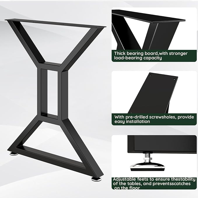 Metal Table Legs 28" H x 24" W Furniture Desk Bench Dining Table Legs Gourd Shape Heavy Duty Desk Legs with Adjustable Feet Set of 2 Black