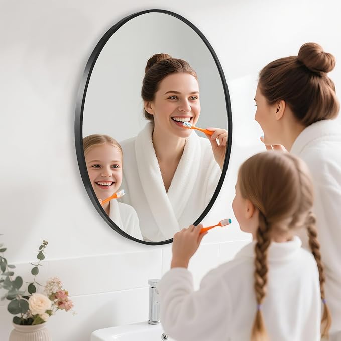 Oval Wall Mirror, 20"x28" Black Oval Vanity Mirror, Bathroom Mirror of Metal Frame, Home Decorative Wall Mounted Mirror for Bathroom, Living Room, Entryway, Vanity