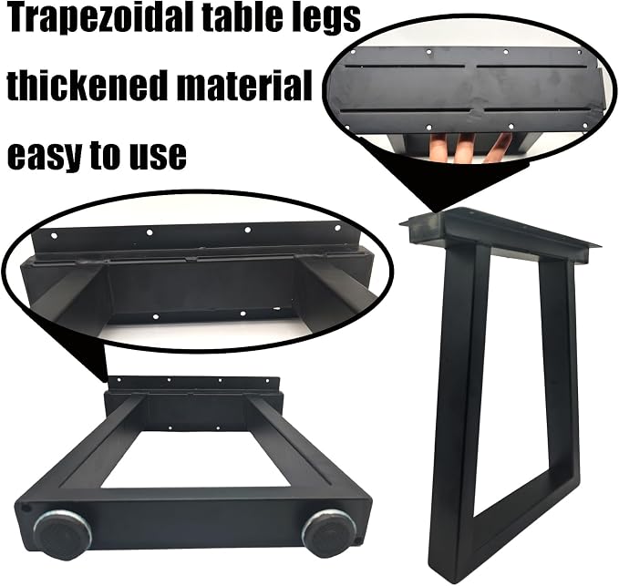 Industrial Metal Table Legs, Set of 2 Heavy Duty Black Tapered Steel Desk Legs with Mounting Screws & Leveling Feet, DIY Furniture Legs for Dining Table, Office Desk & Bench