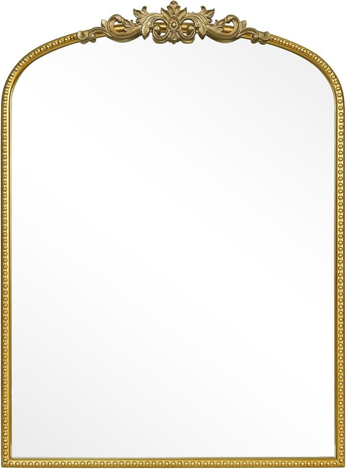 WallBeyond Gold Vintage Mirror for Vanity 22x30 Inch, Gold Antique Mirror with Ornate Frame, Arched Vintage Wall for Bathroom, Living Room, Fireplace, Entryway
