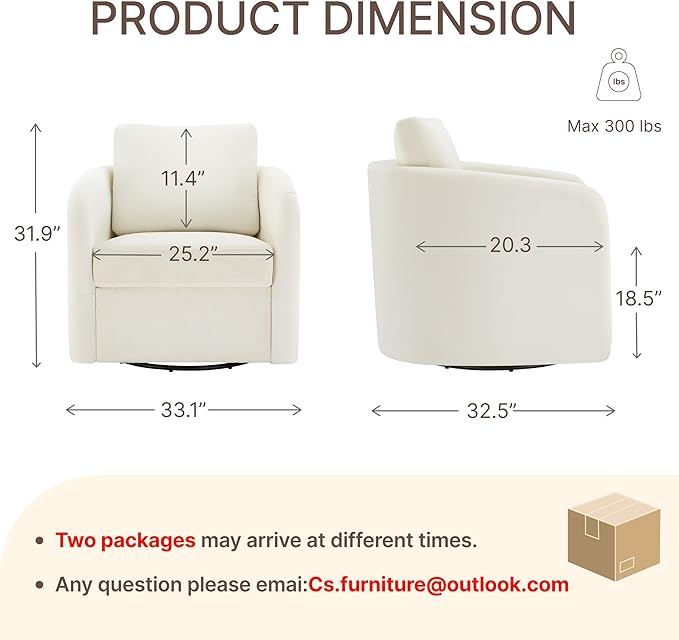 Swivel Accent Chair with Storage Ottoman, Upholstered Barrel Chair with Washable Slipcover for Living Room Bedroom Reading Waitingroom,2 Box,Cream White