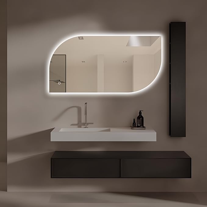 LED Bathroom Mirror with Lights, 40x20 Inch Leaf LED Backlit Mirror Irregular, Anti-Fog, Dimmable Light, Asymmetrical Vanity Mirror for Makeup, UL Listed, Room Decor for Bedroom Horizontal/Vertical