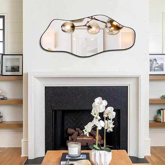 Irregular Mirror, 47.2"x21.6" Asymmetrical Wall Mirror, Abstract Frameless Mirrors Decorative, Modern Unique Shaped Mirrors for Living Room Bathroom Bedroom Hallway Entryway Fireplace