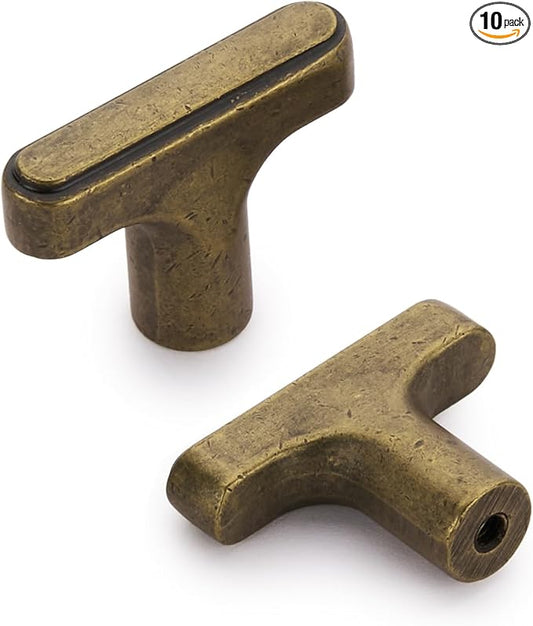 Lardmon 10 Pack Antique Brass Cabinet Knobs Drawer Knobs Modern Single Hole Cabinet Pulls Solid Cabinet Handles Drawer Pulls Heavy Duty Kitchen Cabinet Hardware for Dresser Cupboard Wardrobe