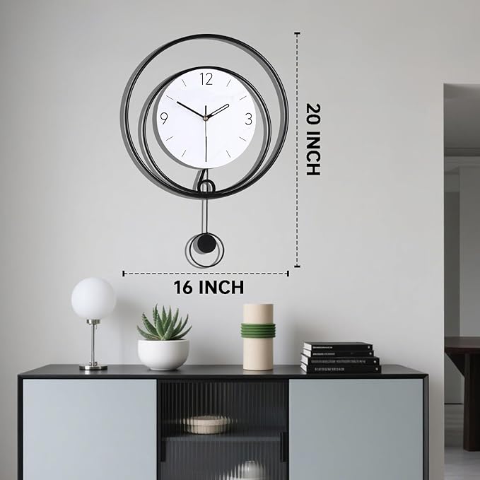 Decorative Wall Clock,Silent Non-Ticking Quality Quartz Movement Battery Operated with Pendulum, Large Wall Clocks for Living Room Kitchen Home Bathroom Bedroom Wall Decor,16x20inch(White)