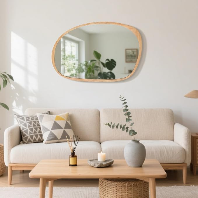 sawsile Irregular Wall Mirror,Nature Wood Asymmetrical 20X30” Modern Vanity Farmhouse Organic Mirror for Bathroom,Bedroom,Living Room,Washroom
