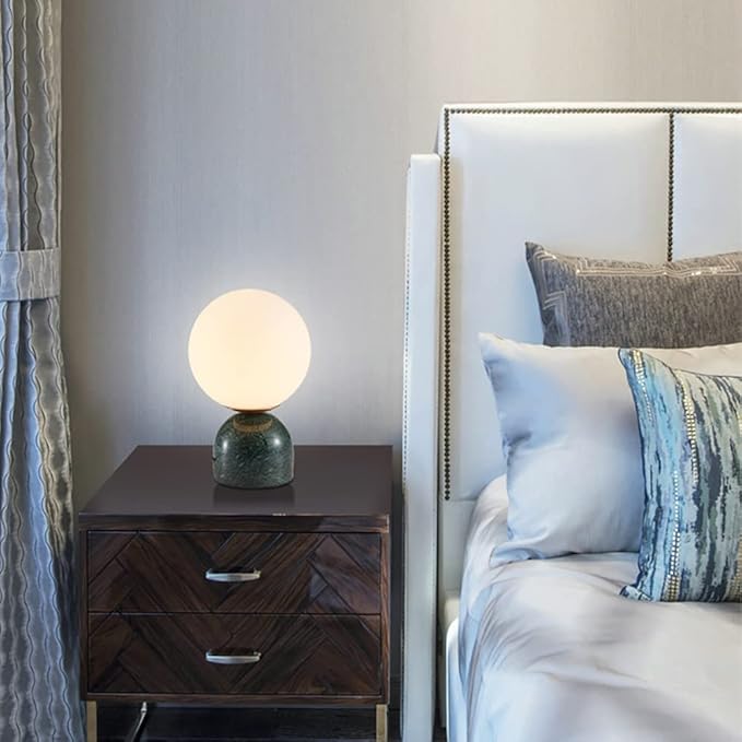 Meefad Globe Bedside Lamp, Modern Cute Night Light with Glass Shade, Marble Base, Small Table Lamp for Bedroom - Green