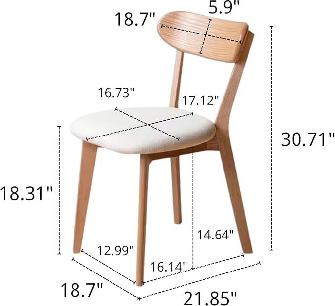 100% Solid Wood Dining Room Chairs - Practical Kitchen Chairs - Wood Chair for Dining Room, Kitchen (4, Natural with White Cushion)