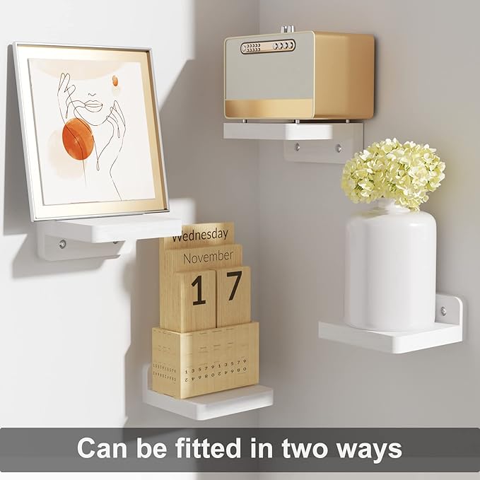 SRIWATANA Small Floating Shelves Wall Mounted, Wood Shelf for Decoration and Storage Set of 4, Mini Display Shelf for Bedroom, Bathroom, Kitchen, Office (White, 4 inch) (Pack of 2)