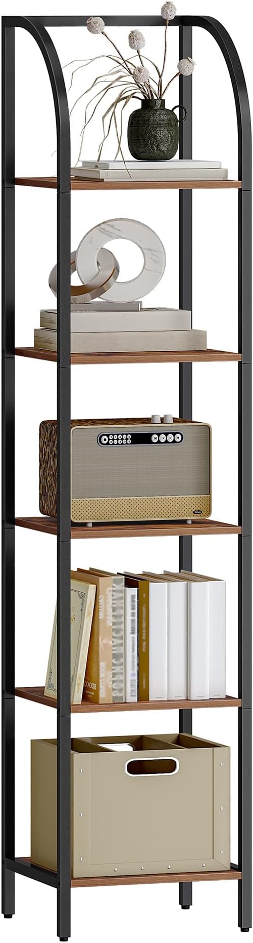 Hzuaneri Bookshelf Bookcase Narrow Bookcase Shelf Organizer with Steel Frame for Study Living Room Bedroom Kitchen Home Office Industrial Bookshelf 5-Tier Rustic Brown BC55001B