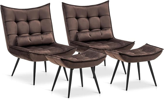 MCombo Accent Chair with Ottoman, Modern Velvet Wingback Lounge Chair, Upholstered Club Chair for Small Space, Living Room & Bedroom 4079 (2, Brown)