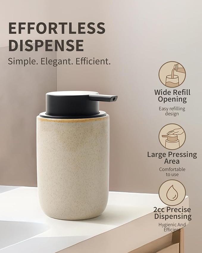 BosilunLife Lotion Pump Dispenser - Hand Soap Dispenser Bathroom Ceramic Dish Liquid Soap Dispenser for Bathroom, Kitchen, Countertop Soap Dispensers (Greige with Speckle, Liquid Pump)