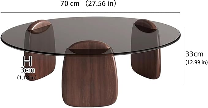 EASYSOUL Modern Round Coffee Table with Glass Top, 27.56" D x 27.56" W x 14.69" H, Circular Tea Tables for Living Room Home Office Industrial Cocktail Tables (Walunt-Grey Glass/27.56")