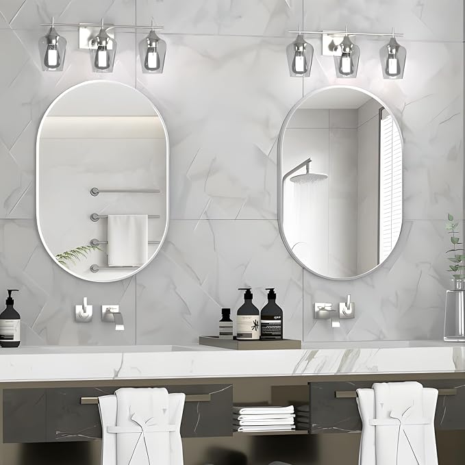 Oval Bathroom Mirror Wall Vanity Oval Mirrors, 20"x30" Silver Bathroom Mirrors for Over Sink Pill Mirrors Capsule Wall Mounted Mirror, Modern Mirror with Metal Frame for Wall Decor
