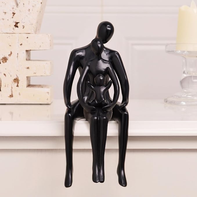 Quoowiit Black Bookshelf Decor Family Sculpture, Abstract Art Ornament Coffee Table Decor, Modern Aesthetic Family Figurine Decoration for Home Office Shelf Table Desk Living Room Set of 3