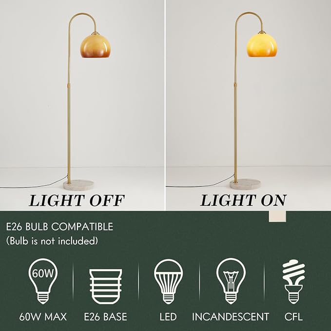 MIXL-Gradient Orange Shade Arc Floor Lamp,Gold Standing Light with Marble Base,Mid Century Modern Standing Lamps for Living Room Bedroom