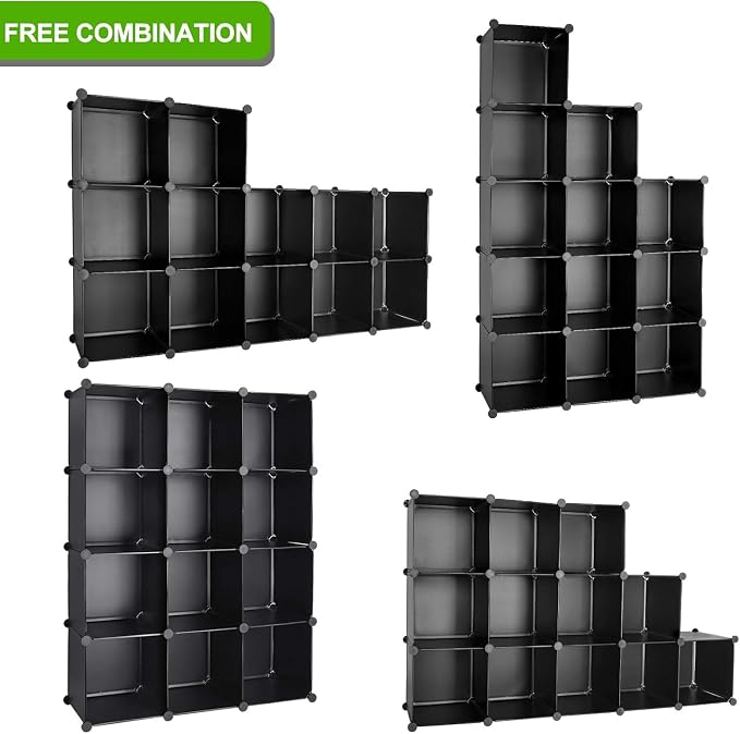 Cube Storage Organizer, DIY Plastic Closet Cabinet Modular Bookcase, Storage Shelves for Bedroom Living Room, Office（12-Cube，Plastic）