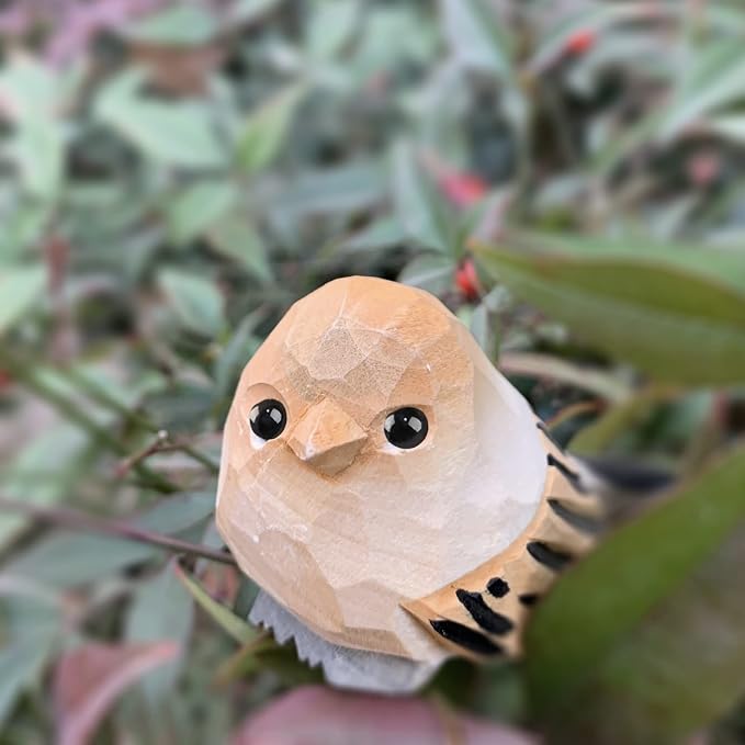 Bird Figurines Hand Carved Painted Wooden Statues for Home Decor, Gift for Bird Lovers,Housewarming, Birthday, Christmas, Anniversaries (NO.18-Chubby Bird)