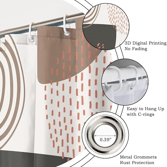 72x84 Inch Modern Boho Shower Curtain for Bathroom Abstract Minimalist Bathroom Set Decor Geometric Stripes Spots Chic Aesthetic Bathtub Curtains Washable Waterproof Polyester Fabric with Hooks