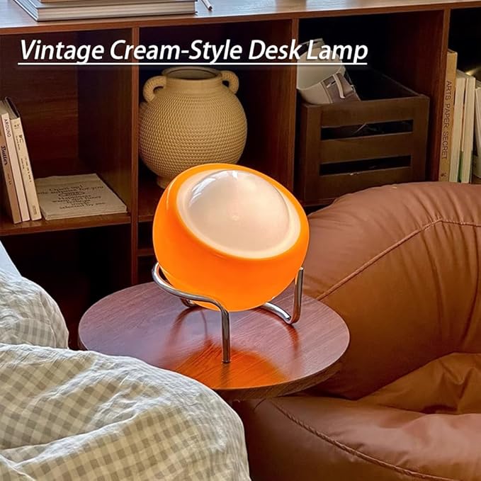 Orange Table Lamp, Mid Century Modern Bauhaus Table Lamp with 3 Color Adjustable Light 5.9 Ft Transparent Cord Plug Cord Andf Switch MCM Abstract Lamp for Nightstand Bedroom Living Room Desk