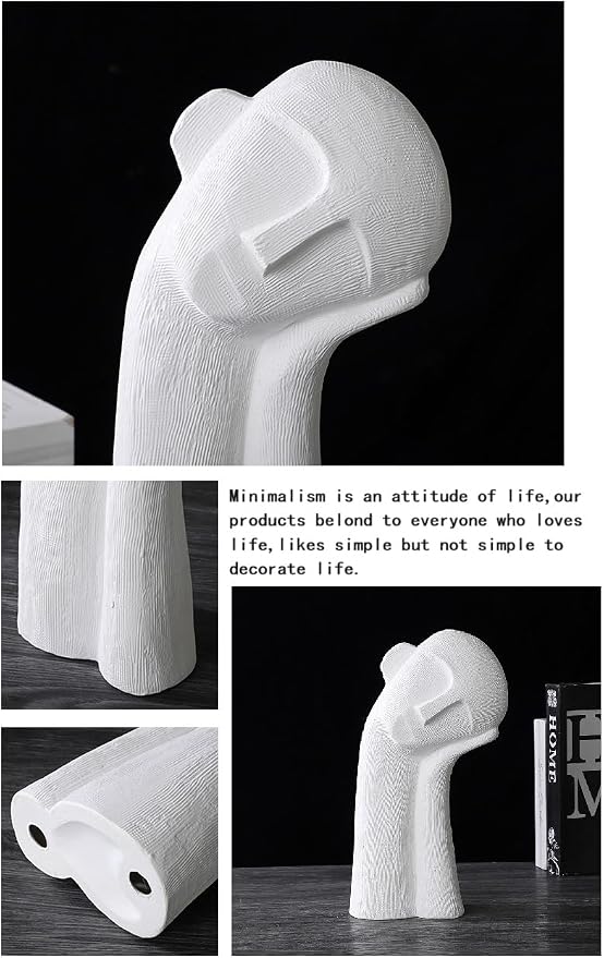 Minimalist Ceramic Ornament Abstract Thinker Statue Head Sculpture for Modern Home Office Meeting Room Shelf Decor 14" inch Tall (White)