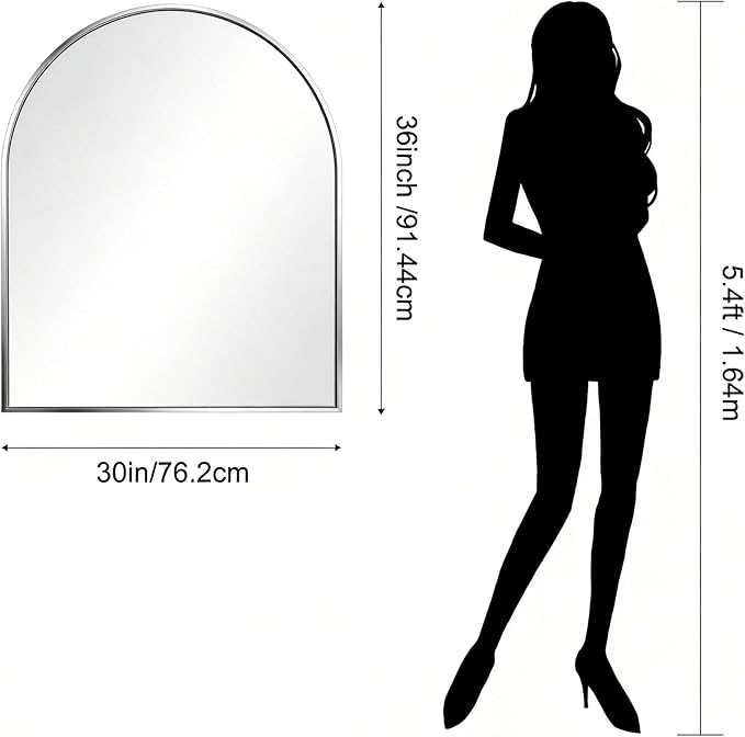 CIRCUMI Arched Wall Mirror, 30"x36" Silver Arched Mirror with Tempered Glass, Metal Frame, Large Size for Bathroom, Living Room,Entryway,Over Sink, Arch Mirror for Decor,Shatterproof&Crystal-Clear