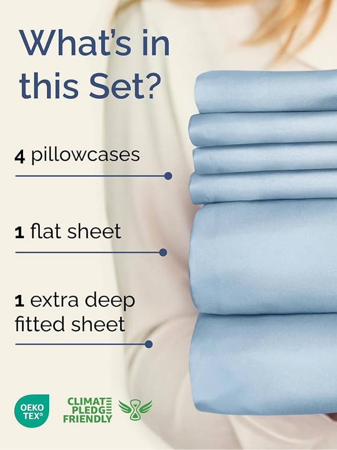 Extra Deep King Sheet Set - 6 Piece Breathable and Cooling Sheets - Hotel Luxury Bedding for Women, Men, Kids & Teens - Easy & Secure Fit - Soft, Wrinkle Free and Comfy - Extra Deep Pockets - Sky Blue