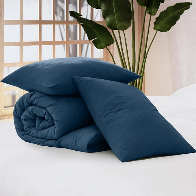 WRENSONGE Full Size Comforter Sets - 3 Pieces Serenity Blue Comforter Prewashed Soft Lightweight for All Seasons, Fluffy Down Alternative Comforter Full Size with 2 Pillow Shams