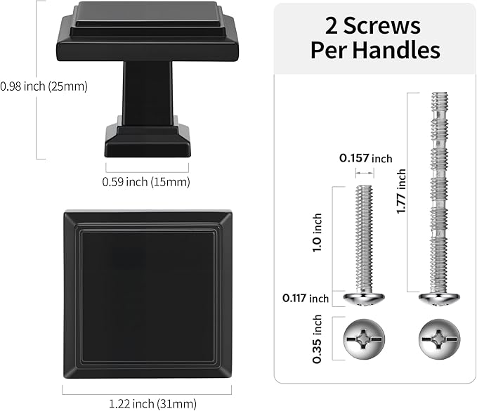 Lardmon 10 Pack Matte Black Cabinet Knobs Drawer Knobs Modern Cabinet Pulls Kitchen Cabinet Handles Kitchen Cabinet Hardware Timeless Drawer Pulls for Dresser Cupboard Wardrobe, M-Black(1x10)