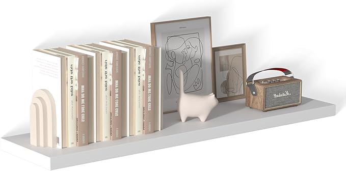 Large Floating Shelves for Wall 1 Pack Deep Floating Shelves No Drilling Accessories Included Deep Wall Shelves for Living Room Kitchen Farmhouse 48" W x 12" D x 1.2" H White