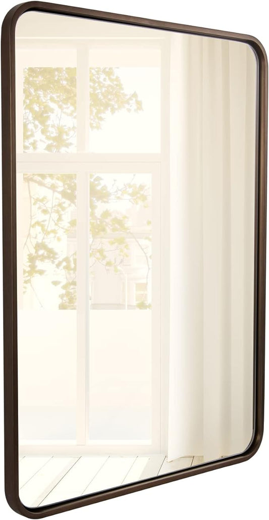 ANDY STAR Bronze Bathroom Mirror, 24X36 Bronze Vanity Mirror for Wall, Rounded Rectangle Mirror Tube Metal Frame Hang Vertically or Horizontally