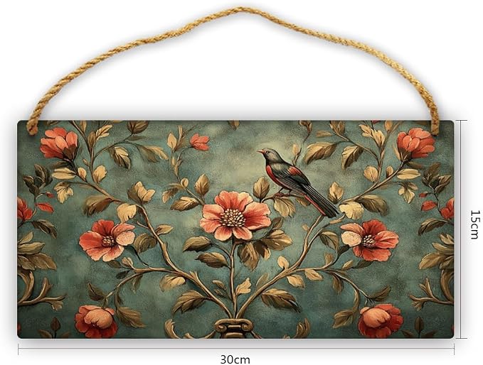 Vintage Floral Wooden Art, Classic Bird-Inspired 12x6 Inch Wall Decor, Perfect for Home Styling Fans & Traditional Home Aesthetics