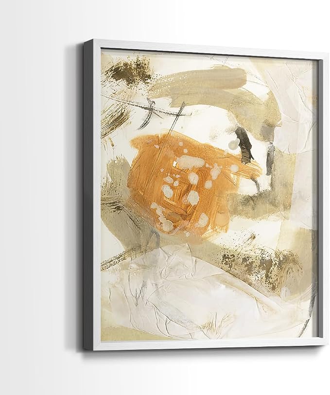 Renditions Gallery Set of 2 Peel & Stick Framed Prints, Neutral Abstract Wall Art, Earthy Tones Blended Brushstrokes Wall Decor, Re-Stickable - Ready to Hang - 16"x20" - White Frame LT588