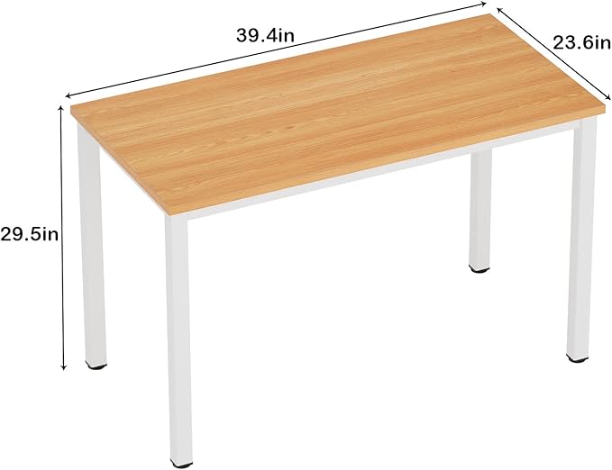 Need 39.4 inch Small Computer Desk, Sturdy Writing Desk for Small Spaces, Teens Computer Desks Study Table Laptop for Home Office, White Metal Frame, Teak Tabletop