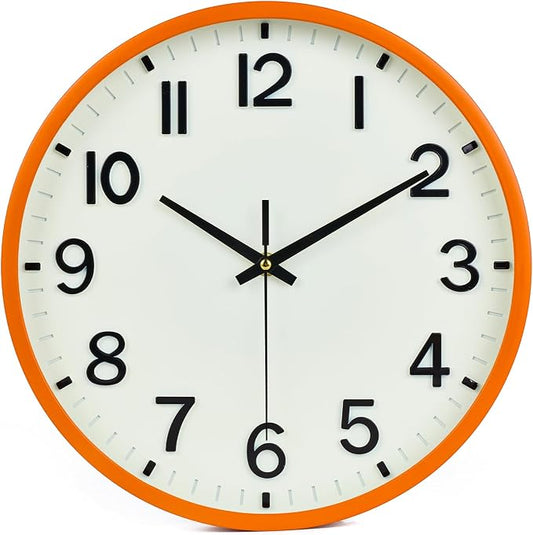 Wall Clock 10 Inch Silent Non-Ticking Modern Clocks Battery Operated Beige OrangeAnalog Wall Clock Classic for Office, Home, Bathroom, Kitchen, Bedroom, School, Living Room(Beige and Orange)