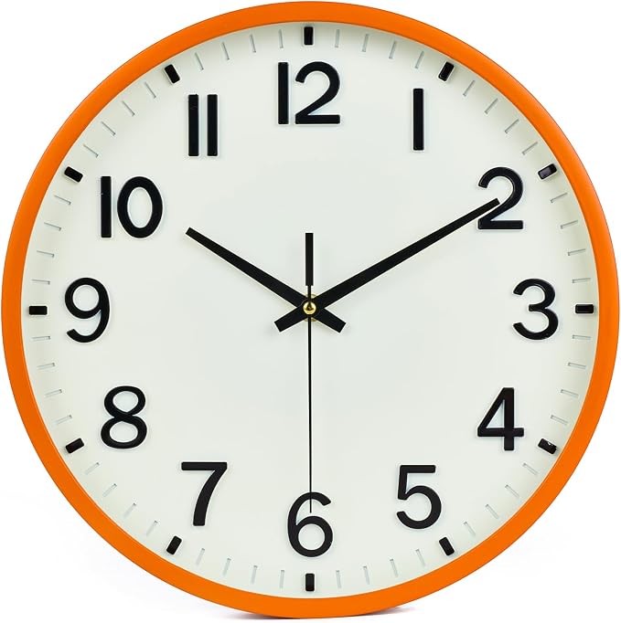 Wall Clocks Battery Operated 12 inch Modern Wall Clock,Silent Non Ticking Wall Clock for Living Room Bedroom Kitchen Office Classroom Decor (Beige and Orange)